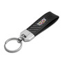 Cadillac Crest Logo Real Carbon Fiber Strap with Black Leather Stitching Edge Key Chain