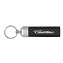 Cadillac Script Logo Real Carbon Fiber Strap with Black Leather Stitching Edge Key Chain