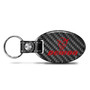 Dodge Demon in Red Real Carbon Fiber Large Oval Shape with Black Leather Strap Key Chain