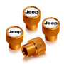 Jeep in White on Golden Premium Anodized Aluminum Tire Valve Stem Caps - Set of 4