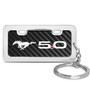Ford Mustang 5.0 Black Real Carbon Fiber Mini Chrome Metal License Frame Style Key Chain