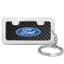 Ford Logo Black Real Carbon Fiber Mini Chrome Metal License Frame Style Key Chain