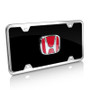 Honda Red Logo Black Acrylic License Plate with Chrome Frame Kit