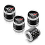 Chevrolet Corvette C5 Logo in Black on Real Carbon Fiber Barrel Silver Premium Anodized Aluminum Tire Valve Stem Caps - Set of 4