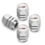 Cadillac V Logo in White on Silver Hexagon Shape Premium Anodized Aluminum Tire Valve Stem Caps - Set of 4