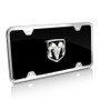 Dodge RAM 3D Logo Black Acrylic License Plate with Chrome Frame Kit