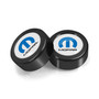 Mopar in White Dome Logo on Black two ABS Plastic License Plate Frame Screw Cover Set Jeep