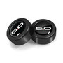 Ford Mustang 5.0 in Black on Black two ABS Plastic License Plate Frame Screw Cover Set