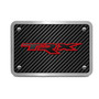 RAM 1500 TRX in Red 3D Logo on Carbon Fiber Look Rectangular Brushed Silver Billet Aluminum 2 inch Tow Hitch Cover