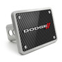 Dodge 3D Logo on Carbon Fiber Look Rectangular Brushed Silver Billet Aluminum 2 inch Tow Hitch Cover