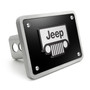 Jeep Grill 3D Logo on Black Plate Rectangular Brushed Silver Billet Aluminum 2 inch Tow Hitch Cover