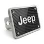 Jeep 3D Logo on Carbon Fiber Look Rectangular Brushed Silver Billet Aluminum 2 inch Tow Hitch Cover