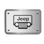 Jeep Grill 3D Logo on Rectangular Brushed Silver Billet Aluminum 2 inch Tow Hitch Cover
