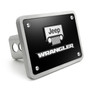 Jeep Wrangler 3D Logo on Black Plate Rectangular Brushed Silver Billet Aluminum 2 inch Tow Hitch Cover