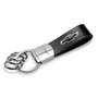 Chevrolet Black Logo Black Genuine Leather Strap Chrome Round Hook Metal Key Chain