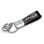 Chevrolet Camaro ZL1-1LE Black Genuine Leather Strap Chrome Round Hook Metal Key Chain