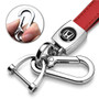 Honda Logo in Black Genuine Red Leather Loop-Strap Chrome Hook Key Chain