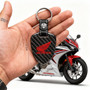 Honda Power Sports Wing Logo in Red Real Black Carbon Fiber Large Shield-Style Key Chain