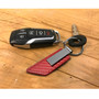 Jeep 4xe Red PU Leather Carbon Fiber Texture Strap Gunmetal Gray Metal Bar Key Chain