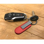 Jeep 4xe Red PU Leather Strap Gunmetal Gray Metal Bar Key Chain