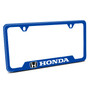 Honda Logo Blue Carbon Fiber Texture ABS Plastic Open Corners License Plate Frame