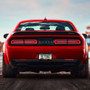 Dodge Demon in Red UV-LED Printed on Black Dome Insert Black Stainless Steel License Plate Frame