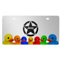 Jeep Wrangler Willys Star 3D Logo on Rubber Ducks Graphic Shiny Silver Metal License Plate