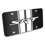 Dodge SRT 3D Logo in White on White Stripe Black Carbon Fiber Look Stainless Steel License Plate