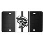 Dodge Hellcat 3D Logo in White on White Stripe Black Carbon Fiber Look Stainless Steel License Plate