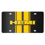 Dodge HEMI 3D Logo in Yellow on Yellow Stripe Black Carbon Fiber Look Stainless Steel License Plate
