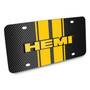 Dodge HEMI 3D Logo in Yellow on Yellow Stripe Black Carbon Fiber Look Stainless Steel License Plate