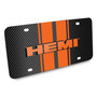 Dodge HEMI 3D Logo in Orange on Orange Stripe Black Carbon Fiber Look Stainless Steel License Plate