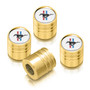 Ford Mustang Tri-Bar in White on Golden Cylinder-Style Aluminum Tire Valve Stem Caps