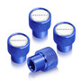 Ford Maverick in-White on Blue Premium Aluminum Tire Valve Stem Caps -Set of 4