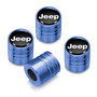 Jeep in Black on Blue Cylinder Style Aluminum Tire Valve Stem Caps