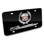 Cadillac Classic Logo and Name on Black Metal License Plate