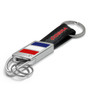 Ford Mustang Cobra in Red on Real Carbon Fiber Leather Key Chain with Red White Blue Stripe