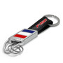 Ford F-150 in Red on Real Carbon Fiber Leather Key Chain with Red White Blue Stripe