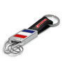 Ford F150 2015 up in Red on Real Carbon Fiber Leather Key Chain with Red White Blue Stripe