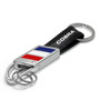 Ford Mustang Cobra Real Carbon Fiber Leather Key Chain with Red White Blue Stripe