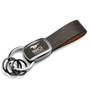 Ford Mustang 50 Years Black Nickel with Brown Leather Stripe Key Chain by iPick Image, Made in USA