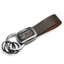 Ford Mustang 5.0 Black Nickel with Brown Leather Stripe Key Chain by iPick Image, Made in USA