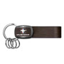 Ford Mustang Tri-Bar Black Nickel with Brown Leather Stripe Key Chain by iPick Image, Made in USA