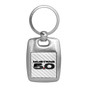 Ford Mustang 5.0 White Carbon Fiber Backing Brush Metal Key Chain, Made in USA