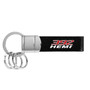 HEMI 392 Black Real Leather Stripe Chrome Round Hook Metal Key Chain