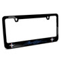 Ford Mustang Script in Blue Dual Logos Black Metal License Plate Frame Made in USA