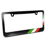 Italy Flag Off-center in Sports Stripe Black Metal License Plate Frame