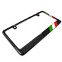 Real Black Carbon Fiber Italy Flag Off-center in Sports Stripe License Plate Frame