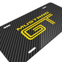 Ford Mustang GT in Yellow Black Carbon Fiber Texture Graphic UV Metal License Plate, Made in USA