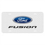 Ford Fusion White Carbon Fiber Texture Graphic UV Metal License Plate, Made in USA